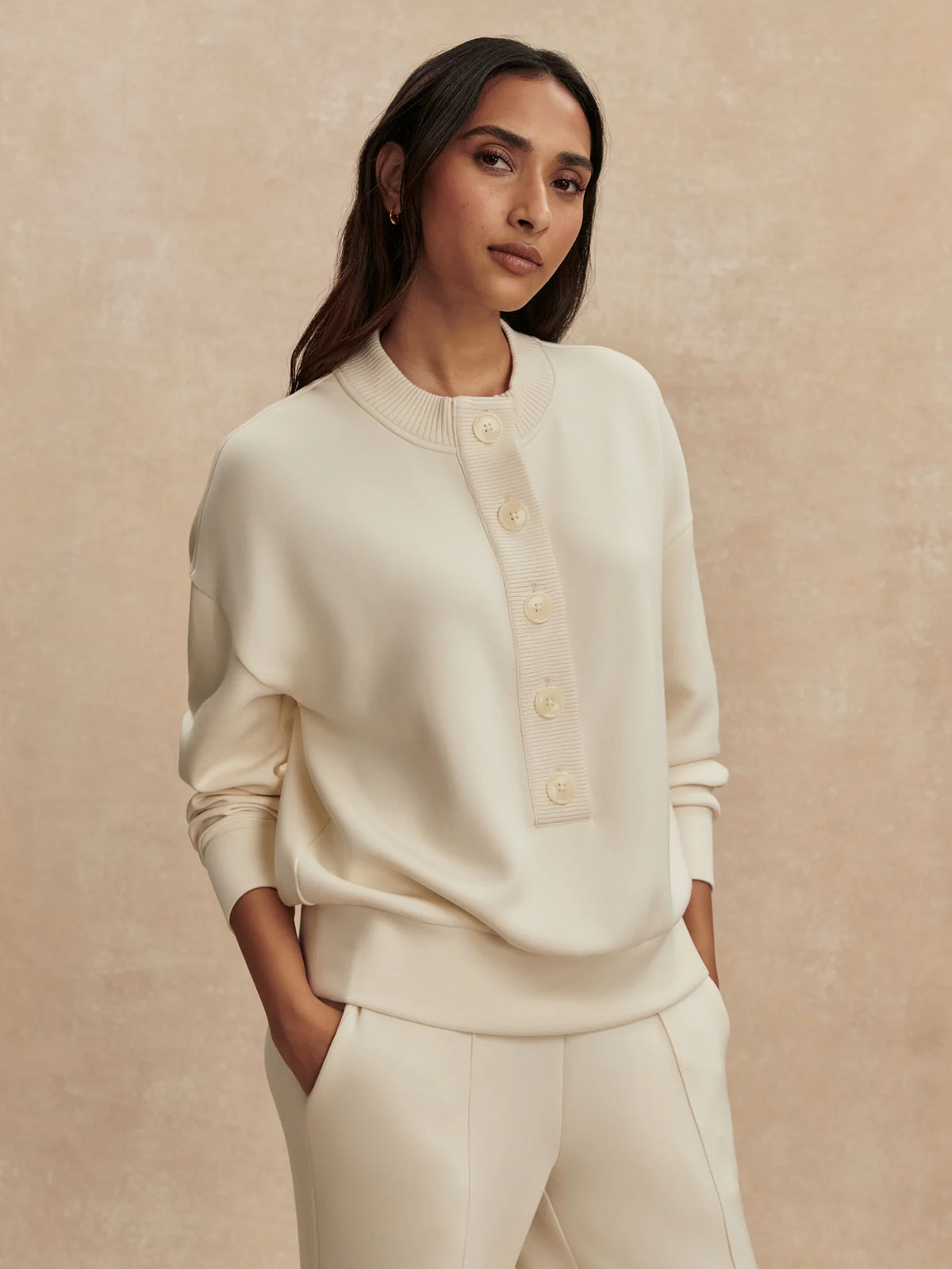 Reena Button Front Sweat