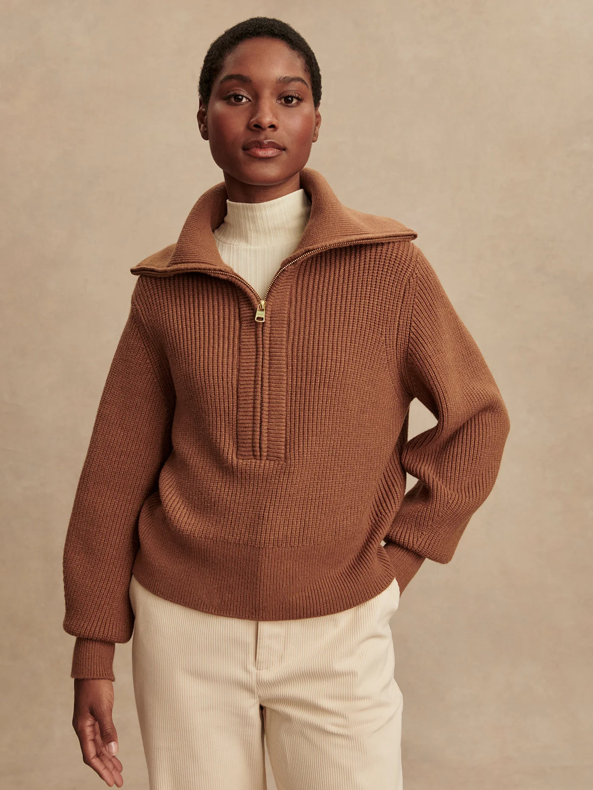 Maura Half Zip Rib Knit