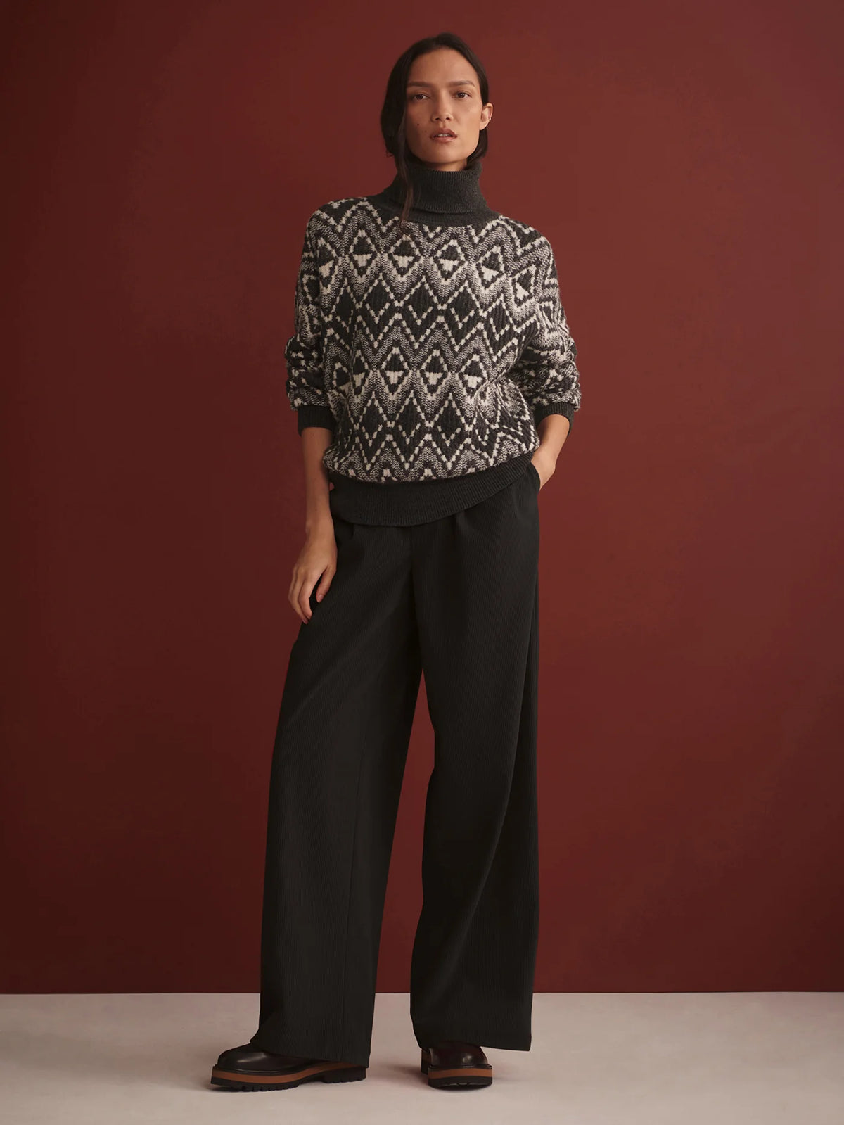 Ida Relaxed Fairisle Roll-Neck Knit